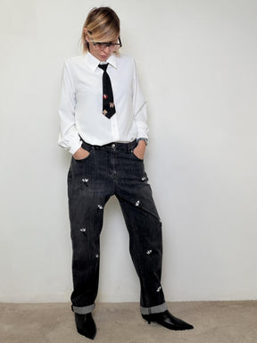 DEJA VU - Jeans Flower Rebel A25LH209/ NERO DEJA VU 