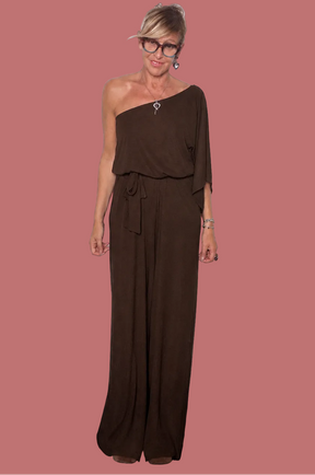 Tuta monospalla e pantalone palazzo color moro Susy Star