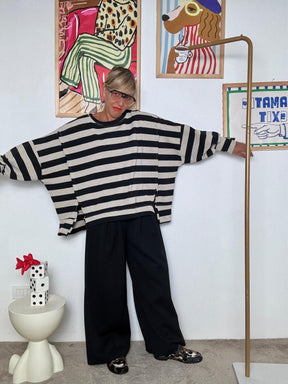 FEMALE - Felpa oversize a righe  Stile casual chic R51205/ RIGA NERA FEMALE 