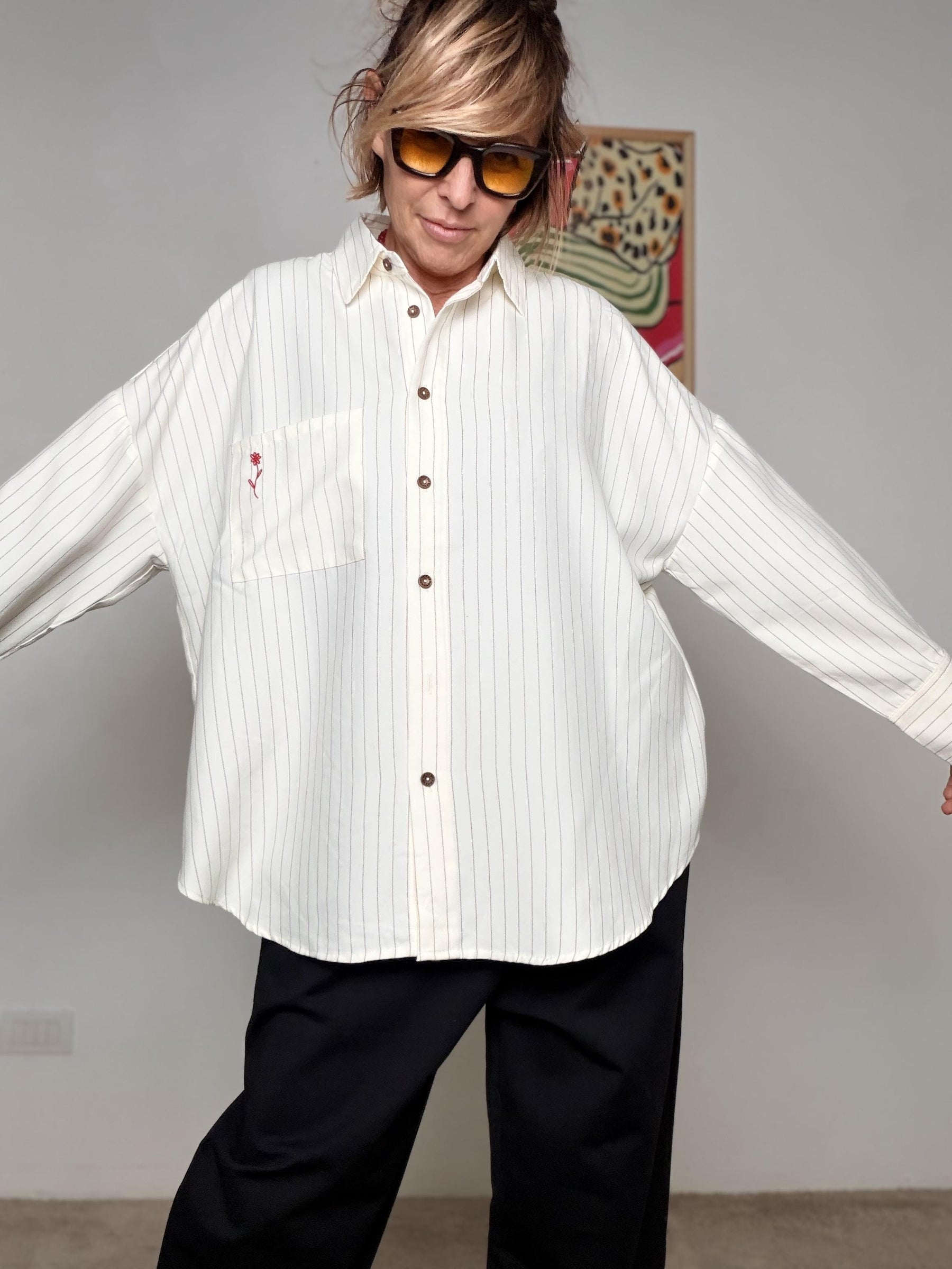 FEMALE - CAMICIA FLOWER STRIPE WM2534/ PANNA FEMALE 