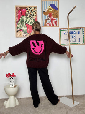 FEMALE - Maglia oversize bordeaux con smile rosa 1598/ BORDEAU FEMALE 