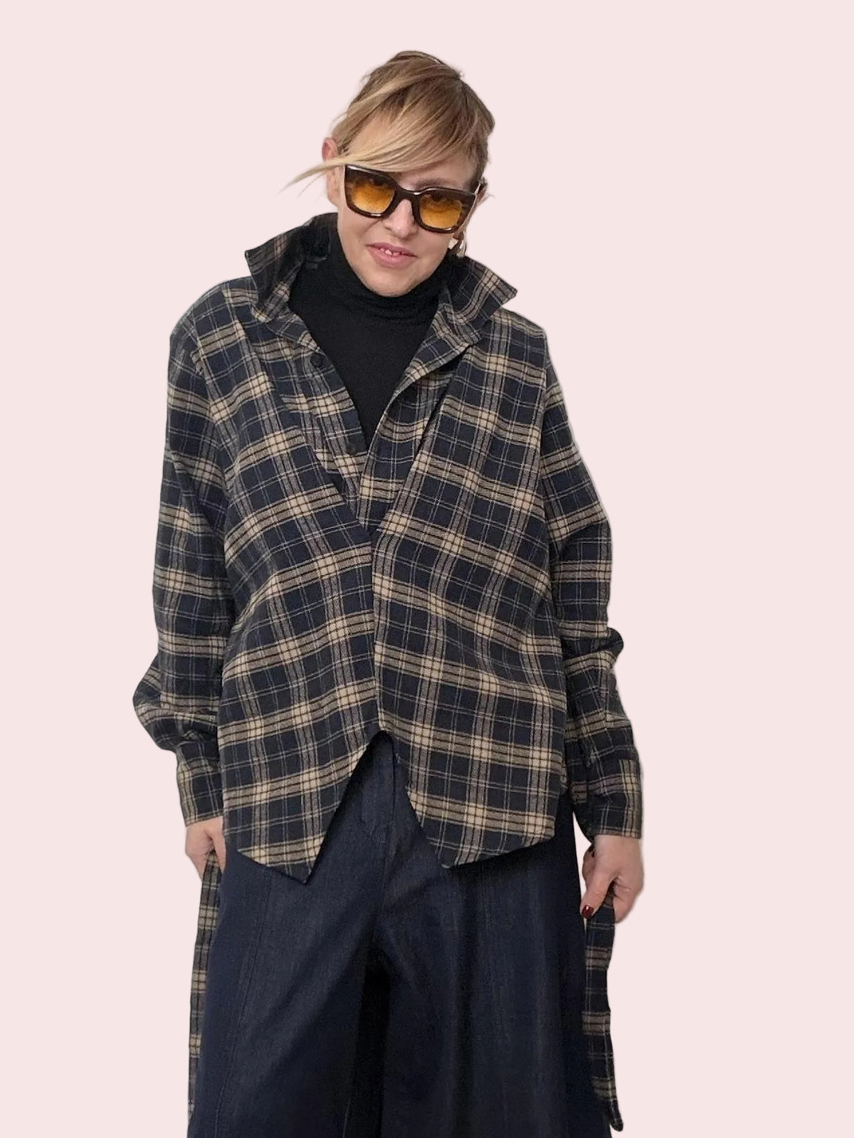 Camicia a Quadri con Spalline e Cintura BS251166/ BLU FEMALE 