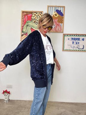 DEJA VU - Cardigan luminoso con paillettes scintillanti BLU A25DL609/ BLU DEJA VU 