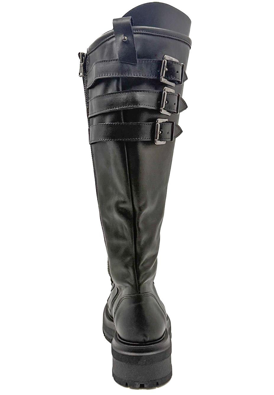 Stivale Alto in Pelle Nera con Dettagli Punk 4513FB/ NERO DIVINE FOLLIE 