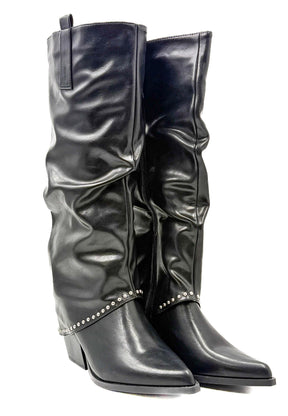 STIVALE TEXANO NERO CON BORCHIE 181204/ NERO FEMALE 