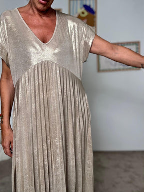 SUSY STAR - Abito lungo ORO donna  elegante, fluido e senza tempo STLS1659/ ORO SUSY STAR 