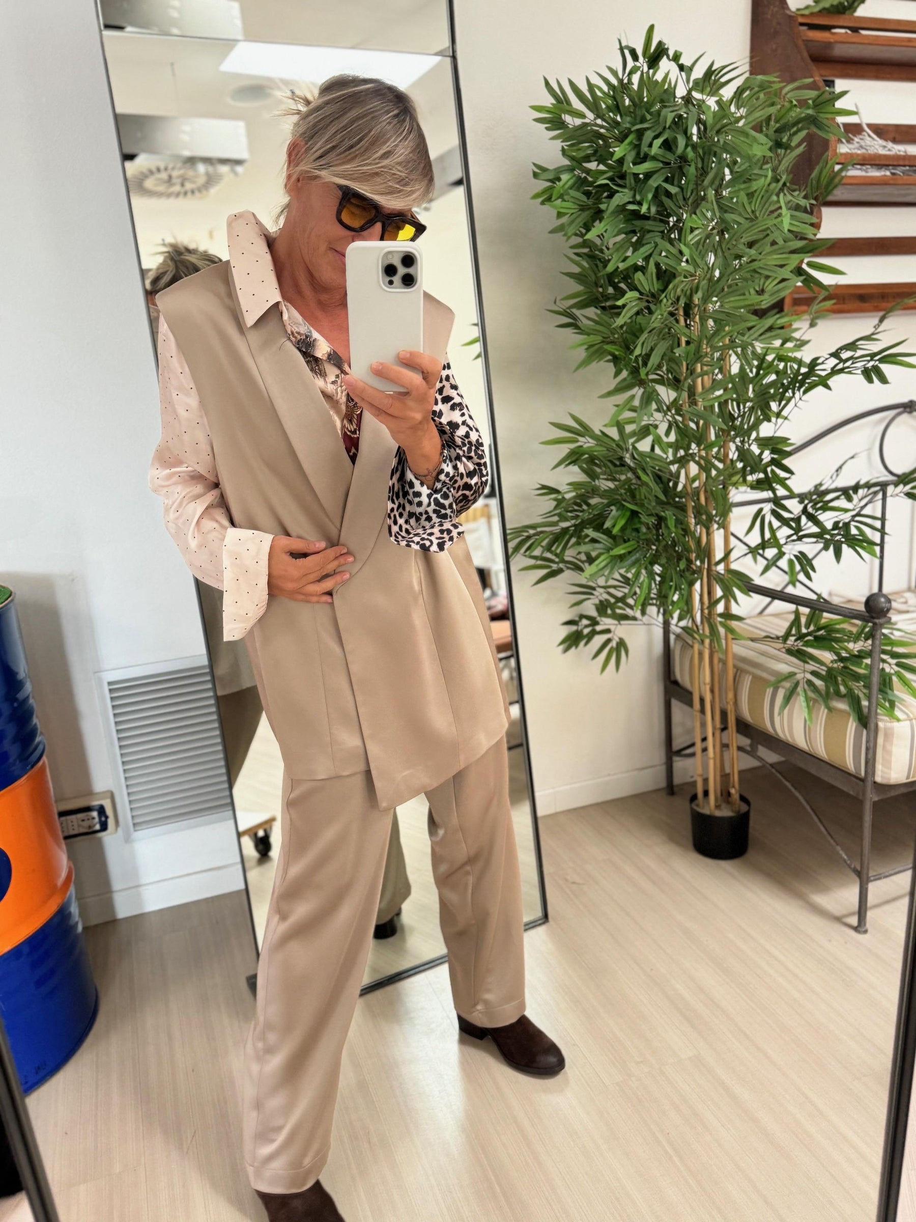 SUSY STAR - GILET LUNGO IN RASO - PLATINO STSUSY852/ PLATINO SUSY STAR 