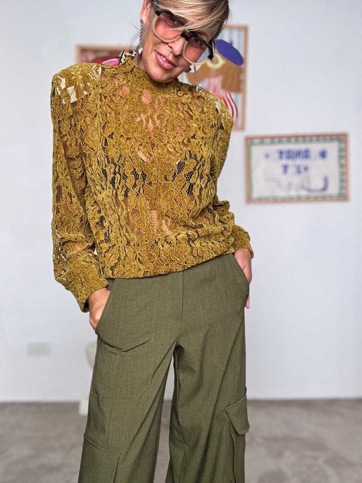 FEMALE  - Maglia in pizzo color senape  stile chic e grintoso olio CVS-P026/ OLIO HAVE ONE 