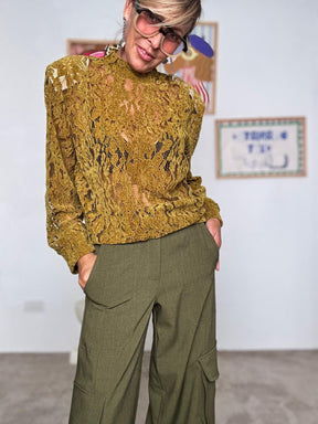 FEMALE  - Maglia in pizzo color senape  stile chic e grintoso olio CVS-P026/ OLIO HAVE ONE 
