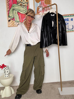 HAVE ONE - Pantaloni cargo larghi  Verde militare PSO-P040/ MILITARE HAVE ONE 