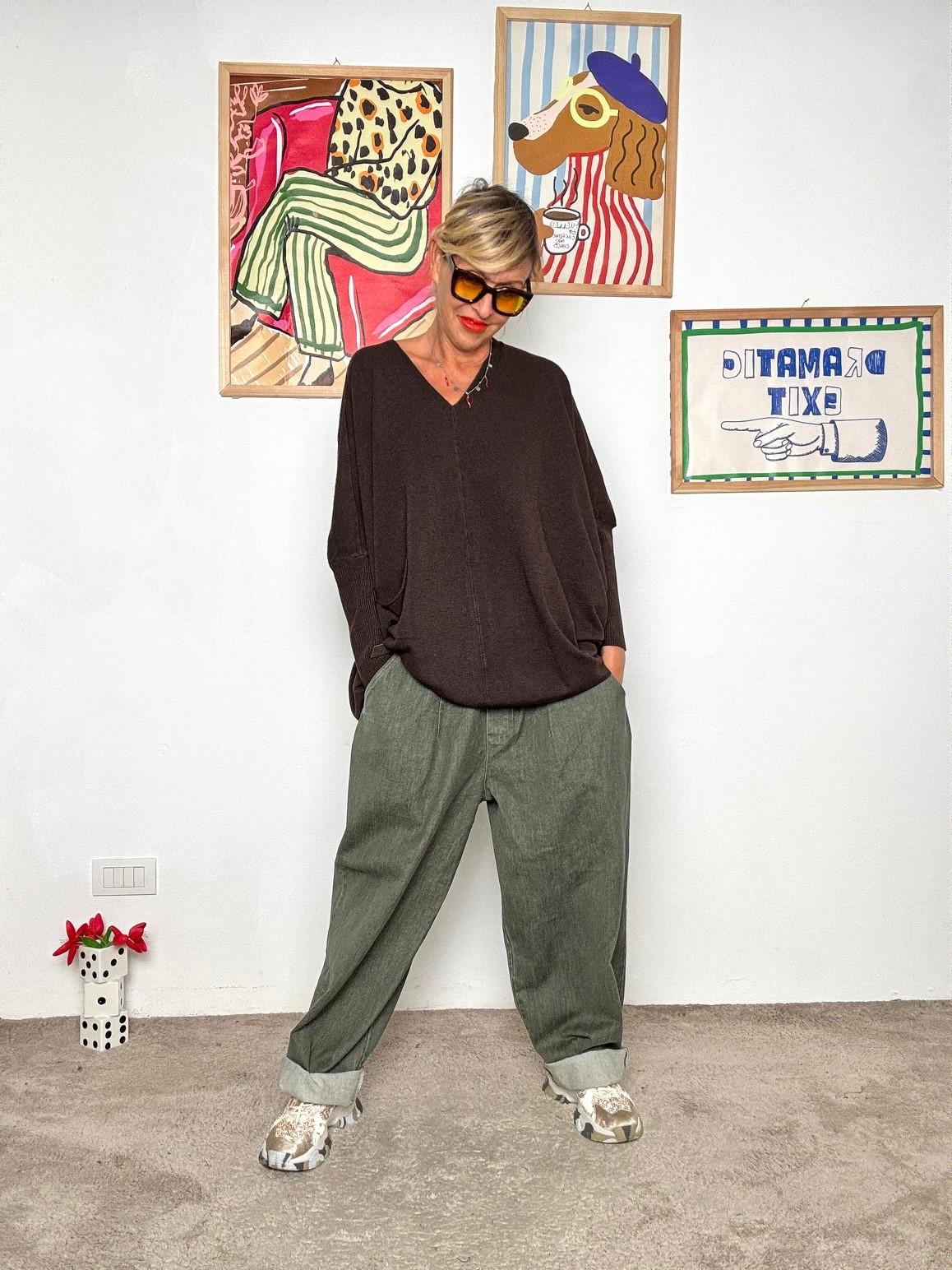 SUSY STAR - Jeans ampi tinto capo verde STP20985/ VERDE SUSY STAR 