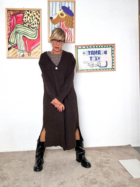 SUSY MIX - Cardigan lungo nero minimal chic  elegante, versatile e super comodo moro 185SX/ MORO SUSY MIX 