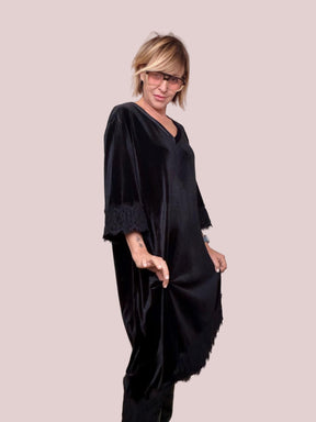 DEJA VU - Abito velluto nero con pizzo A25DL702/ NERO DEJA VU 