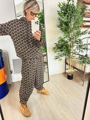 FEMALE - FELPA FANTASIA GEOMETRICA - NERO/MARRONE A2582/ FANTASIA FEMALE 