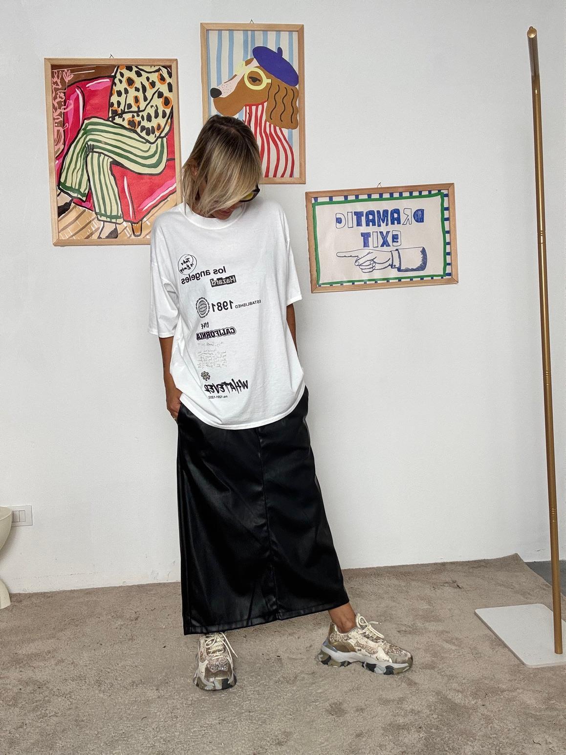 DEJA VU - Gonna lunga in ecopelle nera  grinta ed eleganza in un solo capo A25LU301/ NERO DEJA VU 