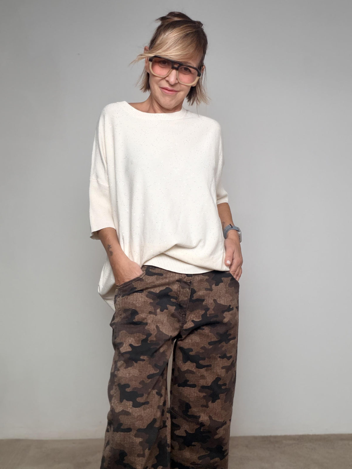 SUSY STAR - MAGLIA  OVER LUCE STAZ23808 / CREMA SUSY STAR 