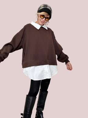 FEMALE  - FELPA FAKE SHIRT CON CAMICIA CUCITA MORO LD2260/ MORO FEMALE 