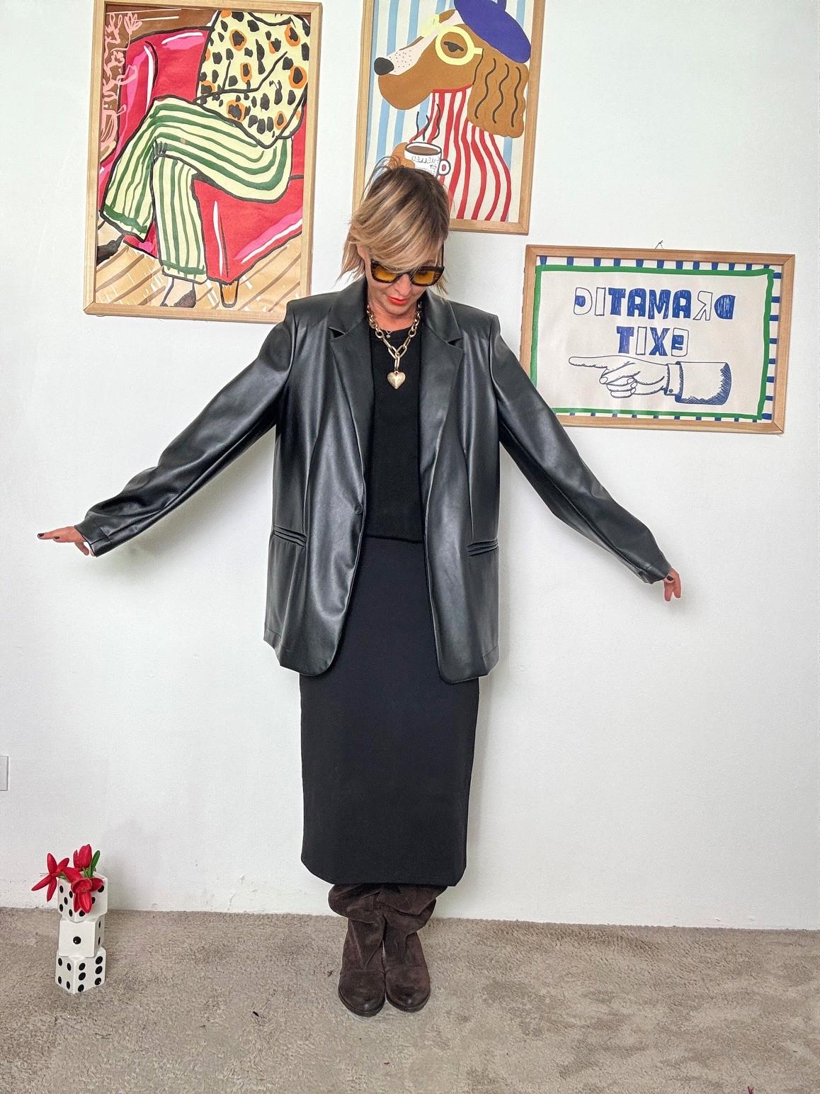 DEJA VU - Giacca in ecopelle effetto blazer A25FL602/ NERO DEJA VU 