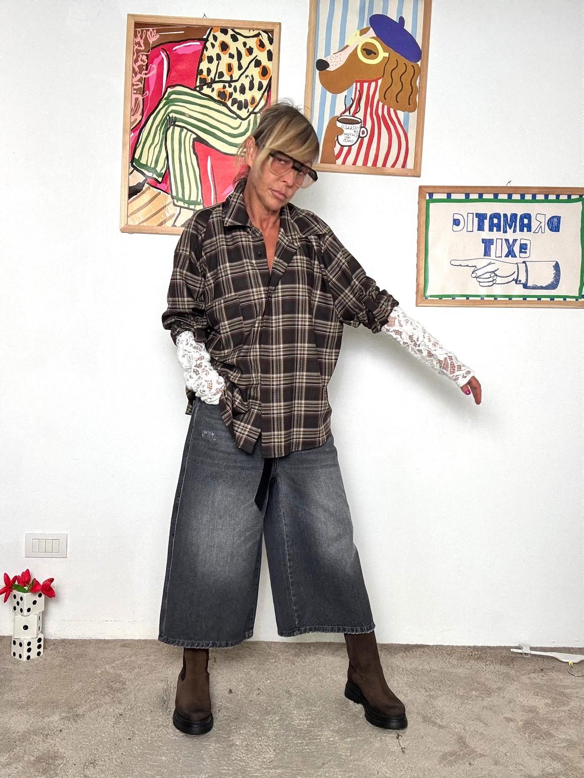 have one - Camicia over a quadri con maniche pizzo CSO-P024/ CHECK MORO HAVE ONE 