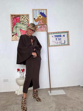 FEMALE - Gonna midi donna con spacco frontale  stile elegante e versatile moro LA90003/ MORO FEMALE 