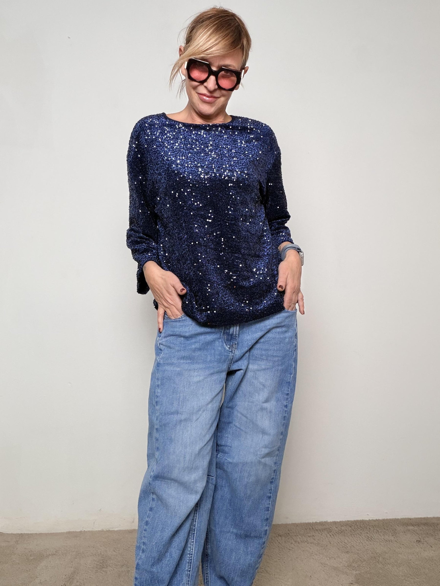 DEJA VU - Maglia  over  paillettes effetto luce A25DL414/ BLU DEJA VU 