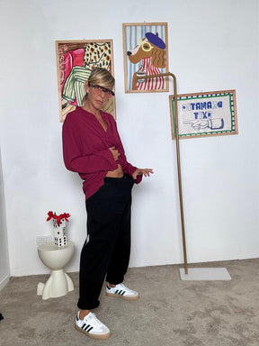 DEJA VU - Pantaloni in cotone neri a gamba morbida NERO A25AP207/ NERO DEJA VU 