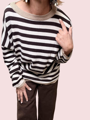 DEJA VU - Maglia Maxi Stripes Soft  la rigata che non ti stanca mai A25SS415/ MORO DEJA VU 