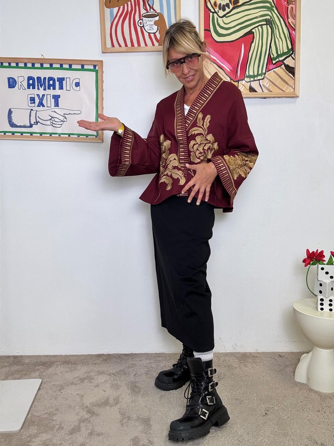 FEMALE - Kimono corto ricamato  boho chic con un tocco teatrale ROSSO INDIA ZG52105/ ROSSO INDIA FEMALE 