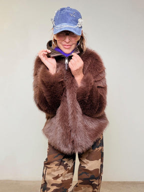 PHILIA LOFT - PELLICCIA SOFT FUR ZIP CON COLLETTO IN TESSUTO D01E0377/ MORO PHILIA LOFT 