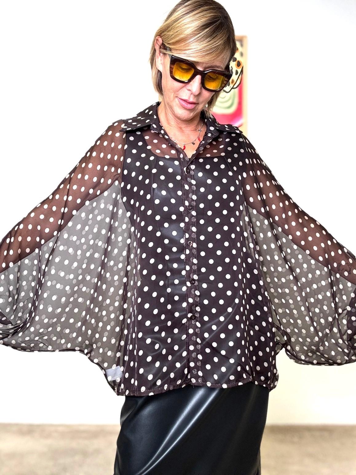 FEMALE - Camicia fluida trasparente a pois H4083-Q40/ MORO FEMALE 