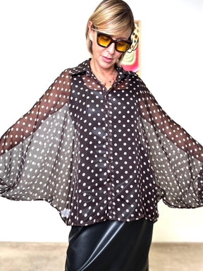 FEMALE - Camicia fluida trasparente a pois H4083-Q40/ MORO FEMALE 