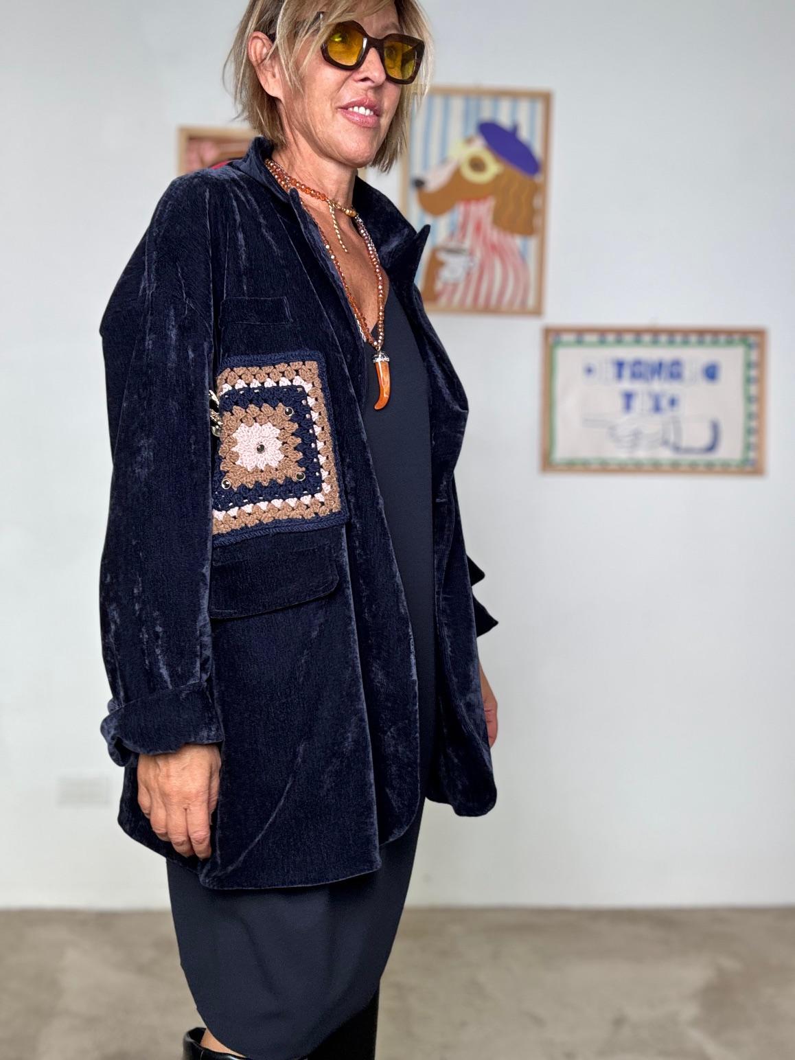 SUSY STAR - Giacca in ciniglia con dettagli crochet BLU STSS2957/ BLU SUSY STAR 