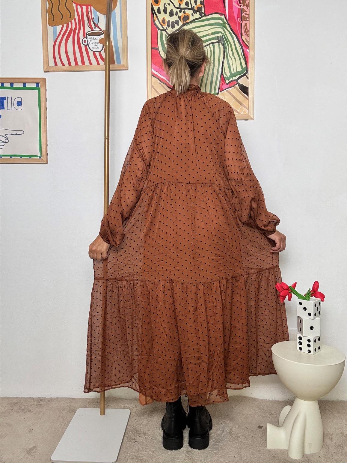 FEMALE - Abito Pois e Poesia  Romantico, Svolazzante, Iconico TABACCO W5903/ TABACCO FEMALE 