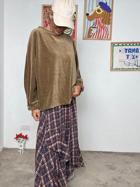 FEMALE - Gonna Lunga a Quadri con Balza BLU G11895/ BLU FEMALE 