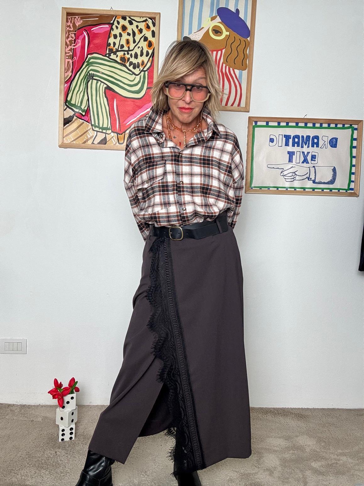 SOUVENIR - Camicia check con stampa Snoopy S38M1205/ PANNA SOUVENIR 