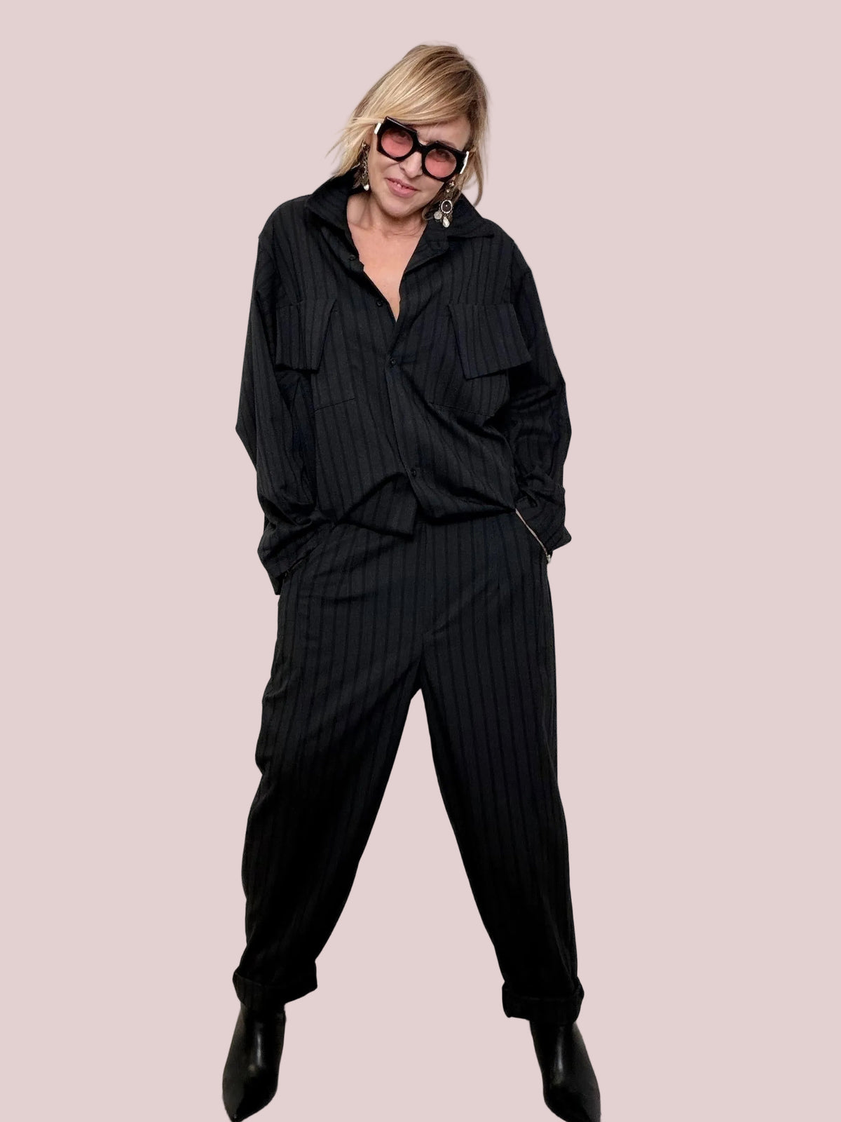 Pantalone a Righe Linea Morbida Comfort Chic 6433/ NERO FEMALE 