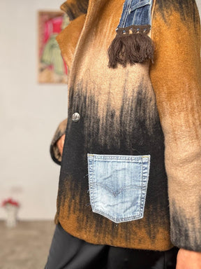 DEJA VU - Giubbotto mix tessuti con frange  Urban Chic Edition marrone A25DL615/ MARRONE DEJA VU 