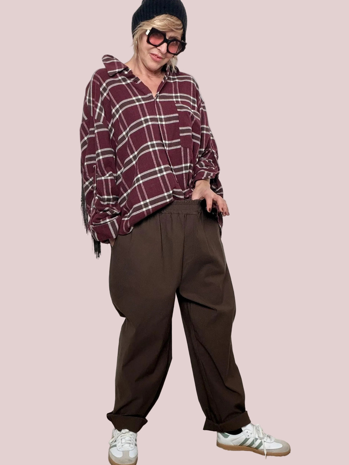 Pantalone comfy chic a vita elasticizzata BS0248/ MORO FEMALE 