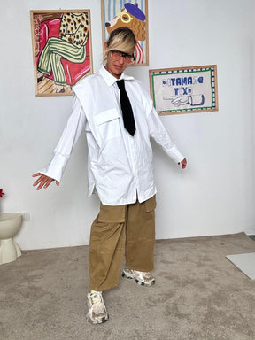 SOUVENIR - Camicia Bianca Oversize Unisex con Tasche Frontali e Maniche Extra S38M114/ BIANCO SOUVENIR 