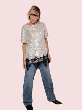 DEJA VU - MAGLIA SPARKLE LACE PLATINO A25DL422/ PLATINO DEJA VU 