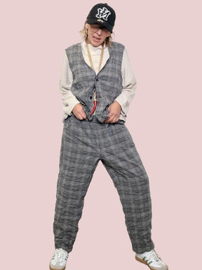 DEJA VU - PANTALONE CHECK STROPICCIATO  A25RH213/ GRIGIO DEJA VU 