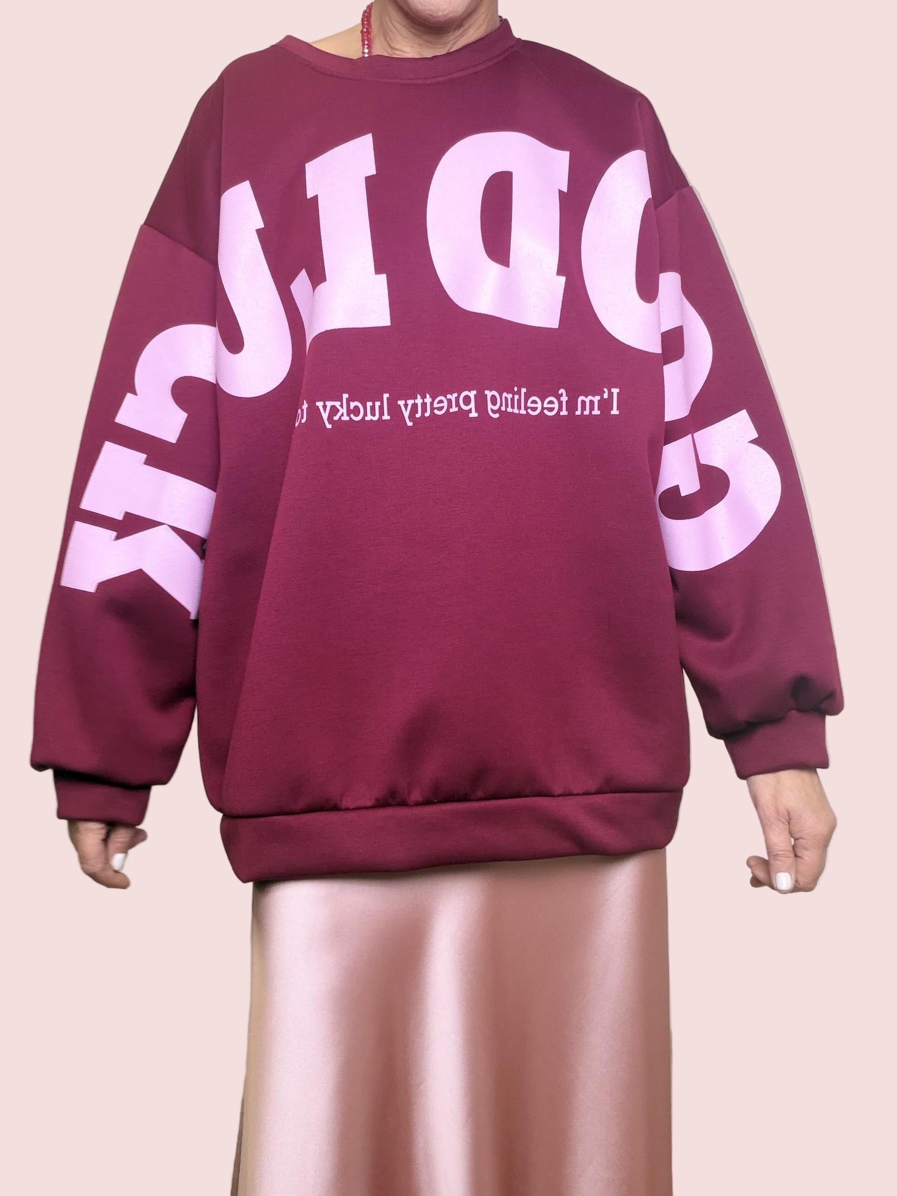 FEMALE - Felpa GOOD LUCK  Energia XXL tutto il giorno KS-22659/ VINO FEMALE 