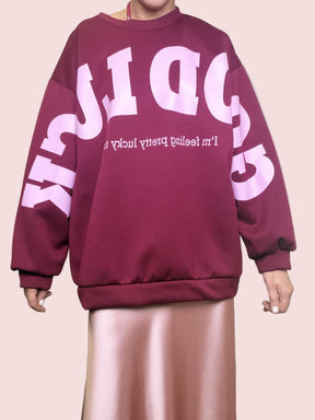 FEMALE - Felpa GOOD LUCK  Energia XXL tutto il giorno KS-22659/ VINO FEMALE 