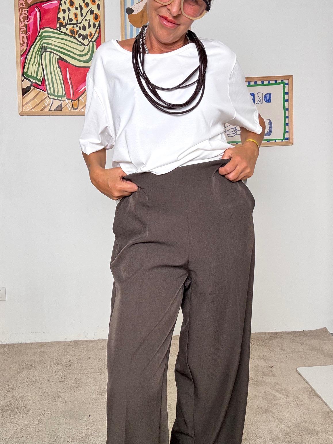 SUSY STAR - Pantaloni neri donna a gamba larga  eleganti, comodi e versatili moro STLS11698/ MORO SUSY STAR 