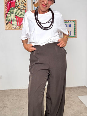 SUSY STAR - Pantaloni neri donna a gamba larga  eleganti, comodi e versatili moro STLS11698/ MORO SUSY STAR 