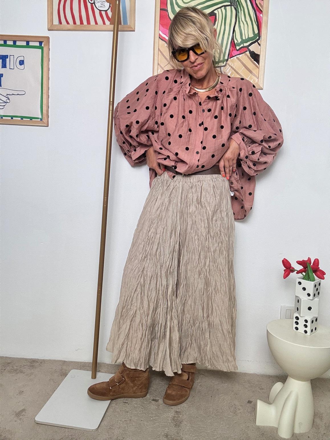 FEMALE - Gonna Lunga Plissé Effetto Stropicciato  Libertà di Movimento, Stile Naturale BEIGE W5852/ BEIGE FEMALE 