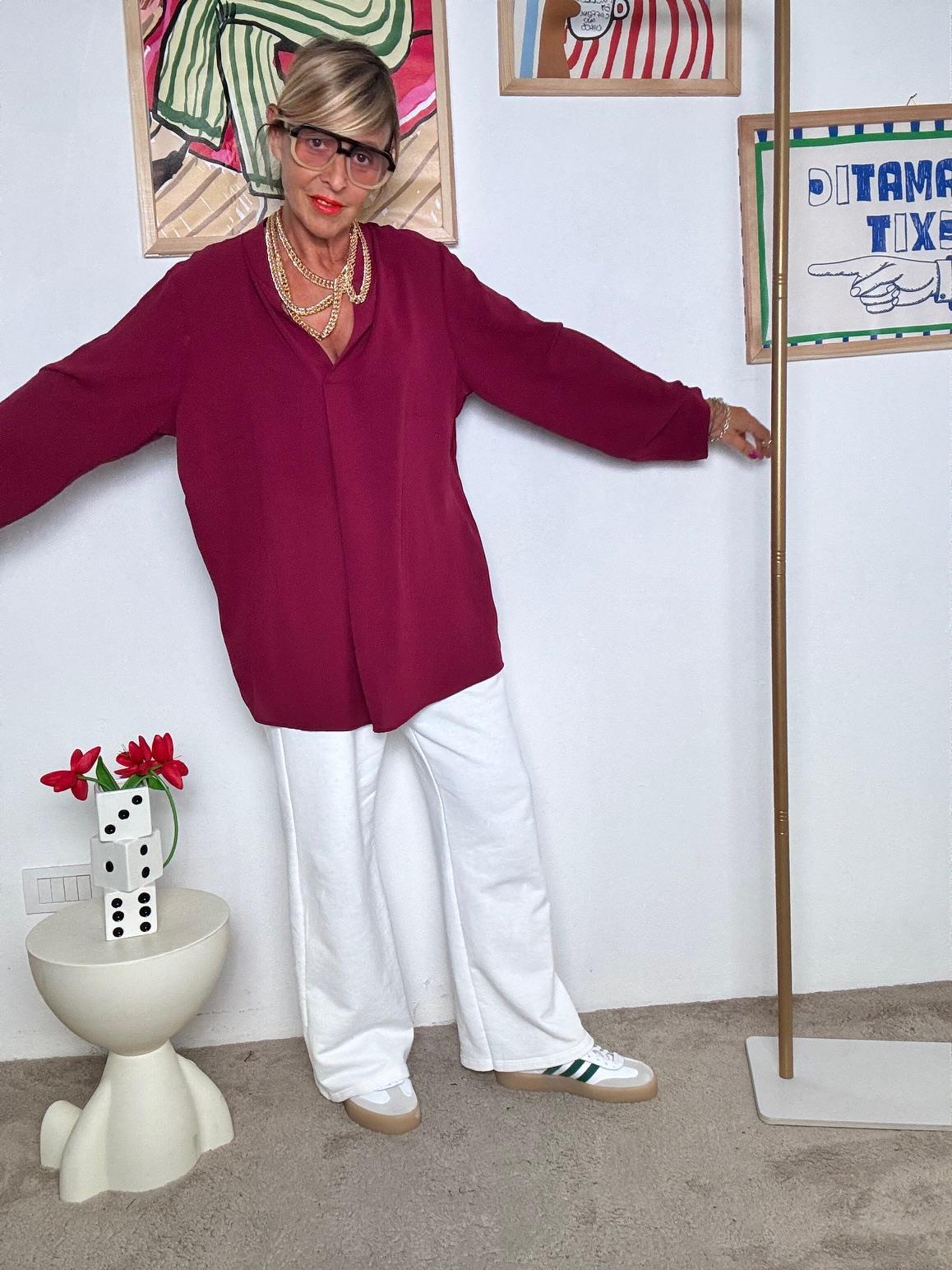 DEJA VU -Camicia donna oversize vino  Stile minimal chic A25FL106/ VINO DEJA VU 