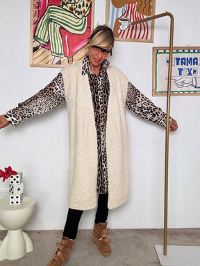 SUSY STAR - Cardigan lungo nero senza maniche in lana bouclé CREMA STWK3017/ CREMA SUSY STAR 