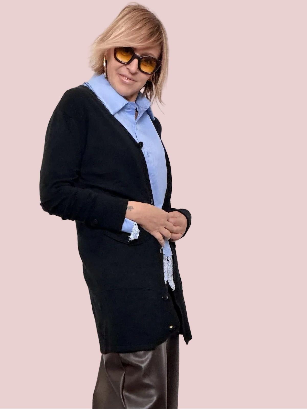Cardigan lungo con tasche utility ZM1599/ NERO FEMALE 