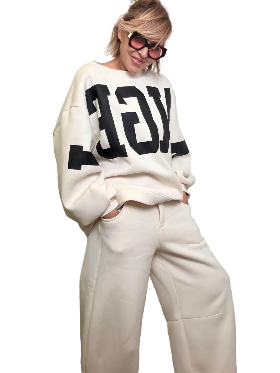 Pantalone wide fit super comfy effetto nuvola M38F1299/ PANNA SOUVENIR 